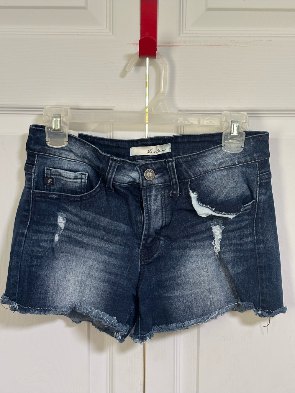 KanCan Dark Blue Distressed Frayed Hem Denim Shorts